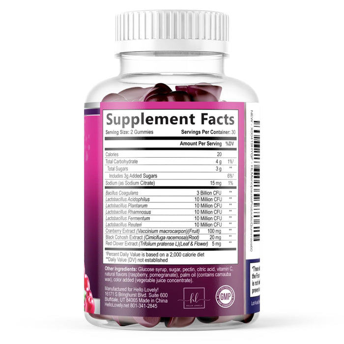 Menopause Supplements for Women Gummies with Black Cohosh, Cranberry 3 Billion CFU Probiotics - Complete Menopause Balance Relief for Hot Flashes, Night Sweats, PH, Vaginal Health Support - 60 Gummies
