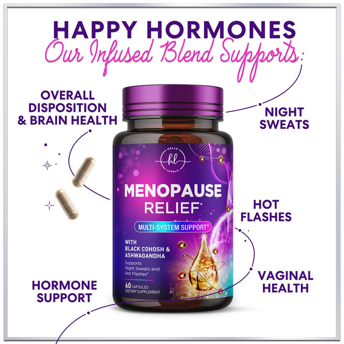 Menopause Supplements for Women - Complete Hot Flash Night Sweats & Menopause Relief Pills, Probiotics with Dong Quai & Black Cohosh for Vaginal, Digestive Support - 60 Capsules