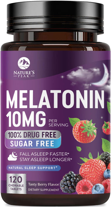 Melatonin 10mg - Sleep Support Supplements for Adults - Extra Strength Fast Dissolve 10 mg Melatonin Tablets for Restful Sleep Support, Natural Strawberry Flavor, Sugar-Free Non-GMO - 120 Day Supply