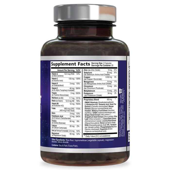 Brain Supplements for Memory and Focus - Extra Strength Nootropic Capsules for Concentration, Alertness, Cognitive Support - Phosphatidylserine, Brain Health Vitamins B6 C E Zinc - 60 Capsules