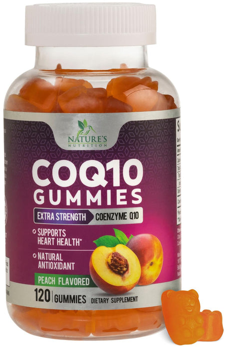 Nature's Nutrition CoQ10 Gummies 100mg â€“ High Absorption Coenzyme Q10 Supplement for Heart Health, Energy & Antioxidant Support â€“ Peach Flavor Gummy, Vegan, Non-GMO, Gluten Free â€“ 120 Count
