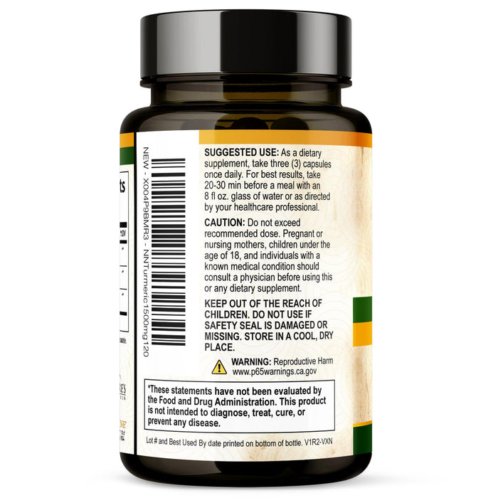 Turmeric Curcumin Supplement 1500mg - Organic Tumeric & BioPerine Black Pepper for Best Absorption with 95% Curcuminoids, Nature's Joint & Immune Support, Non-GMO, Bottled in USA - 120 Capsules