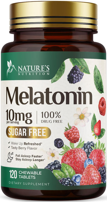 Melatonin 10 mg Fast Dissolve, Melatonin Supplements for Restful Sleep, Natural Sleep Support Supplement for Adults, Extra Strength Strawberry-Flavored Tablets, Sugar Free, 120 Tablets, 120 Day Supply