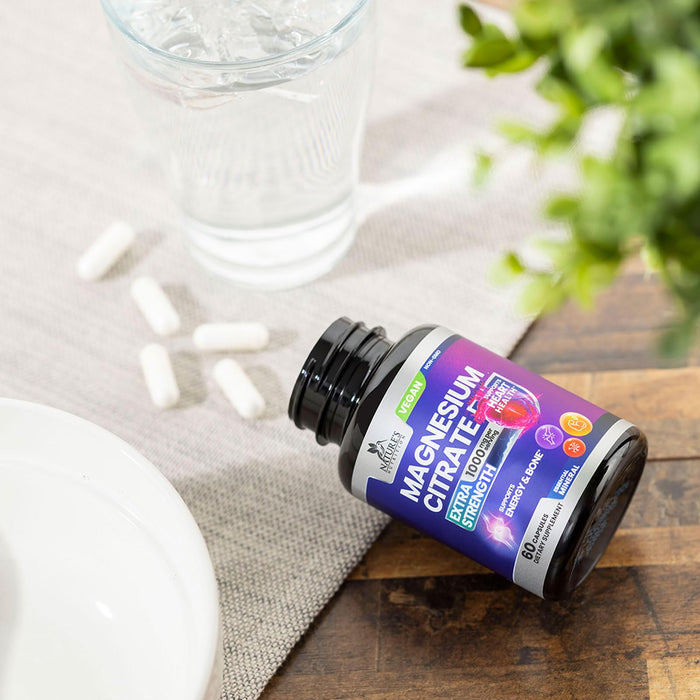 Magnesium Citrate Supplement 1000 mg for Best Absorption, Supports Bone, Heart Health, Nerves, Muscles, Metabolism & Calm, Nature's Pure Magnesio Vitamin Pills, Bottled in USA - 60 Capsules