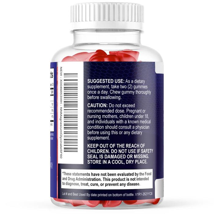 Magnesium Glycinate Supplement Gummies - Magnesium Supplement with Bone Muscle Heart Health & Sleep Support - Gentle on Stomach & Chelated for Max Absorption - Grape Flavor & Sugar Free - 60 Gummies