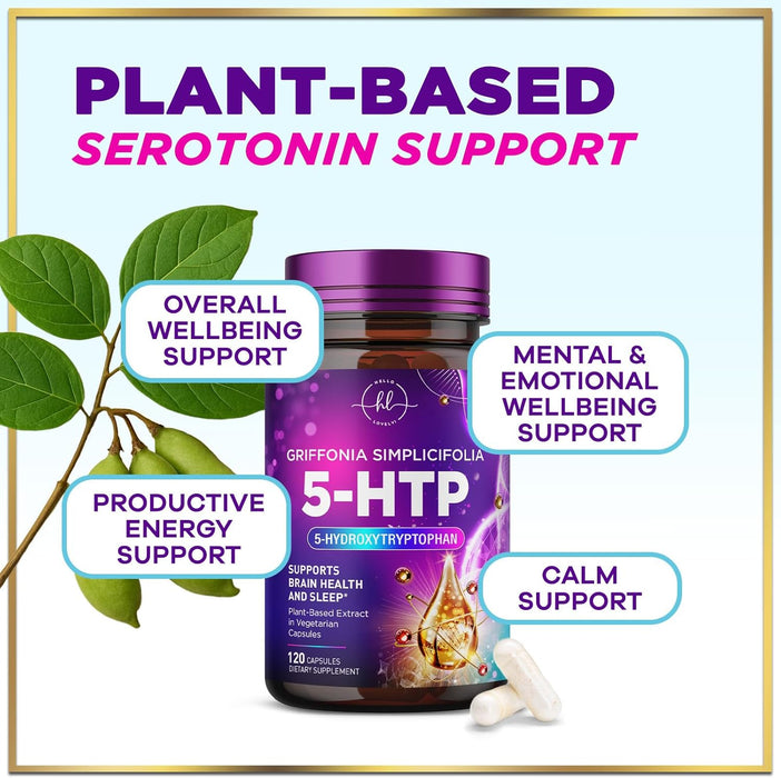 5-HTP Supplement 200mg - Extra Strength 5HTP from Griffonia Simplicifolia - Supports Restful Sleep, Natural Calm & Brain Health - 5 Hydroxytryptophan - Vegan, Gluten Free & Non-GMO - 60 Capsules