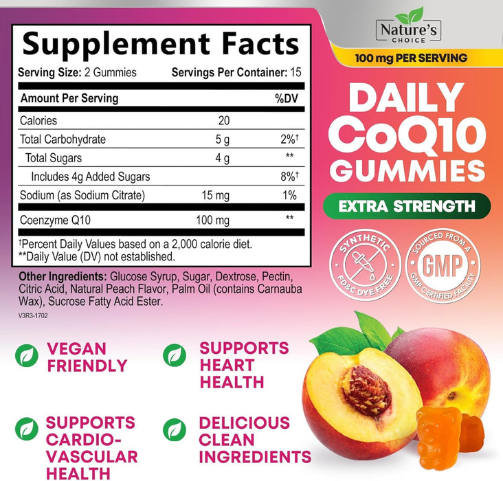 CoQ10 100mg Gummies - 3X Better Absorption, Antioxidant for Heart Health Support & Energy Production, Ultra Coenzyme Q10 Vitamins, Co q 10 Supplement, Dietary Supplement, Non-GMO - 30 CoQ10 Gummies