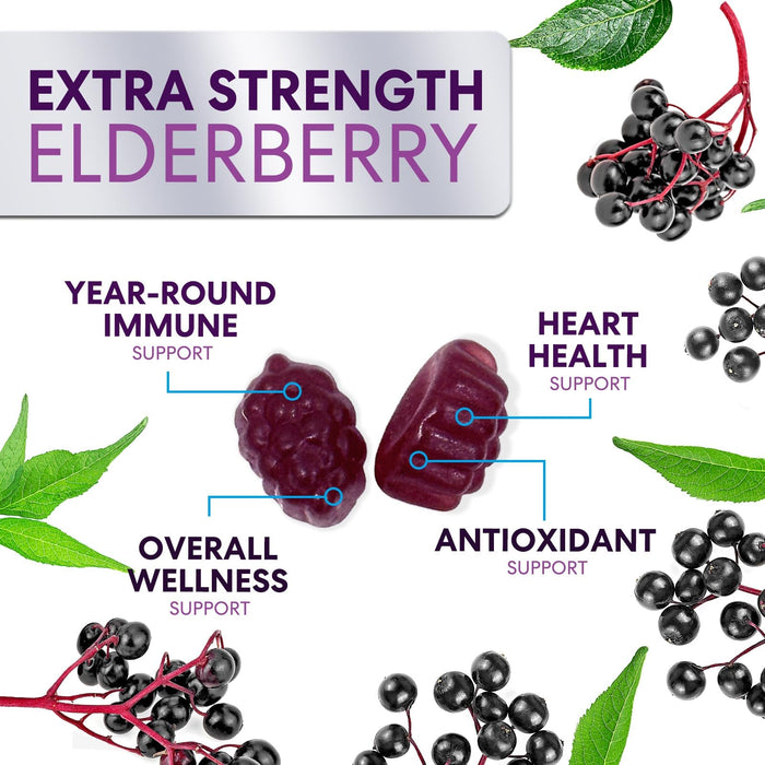 Sambucus Elderberry Immune Support Gummies for Kids & Adults, Elderberry Extract Gummy with Vitamins with Vitamin C, D3, Zinc, Immune Health Support Gummy Supplement, Black Elder Berry - 120 Gummies
