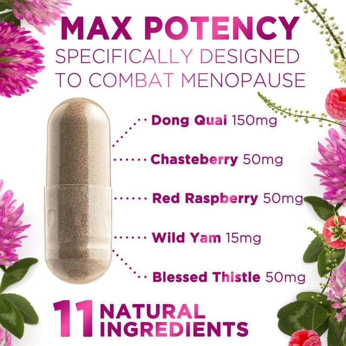 Menopause Supplements for Women with Black Cohosh - Hot Flash and Hormone Support for Women, Natural Menopause Relief Vitamins Support Mild Night Sweats & Balance, Non-GMO & Gluten Free - 60 Capsules
