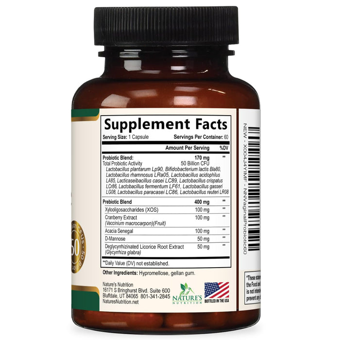 Vaginal Probiotics for Women - pH Balance, Digestive, UT & Feminine Health Support - 50 Billion CFU, 10 Probiotic Strains, Cranberry & Prebiotics - Vag Women Health Supplements - 60 Capsules