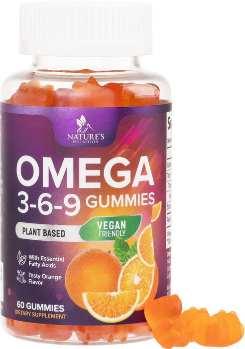 Omega 3 6 9 Vegan Gummies - Triple Strength Omega 3 Supplement Gummy - Essential Oil 369 Heart Support and Brain Support for Women, Men & Pregnant Women, Non-GMO, Orange Flavor - 60 Gummies