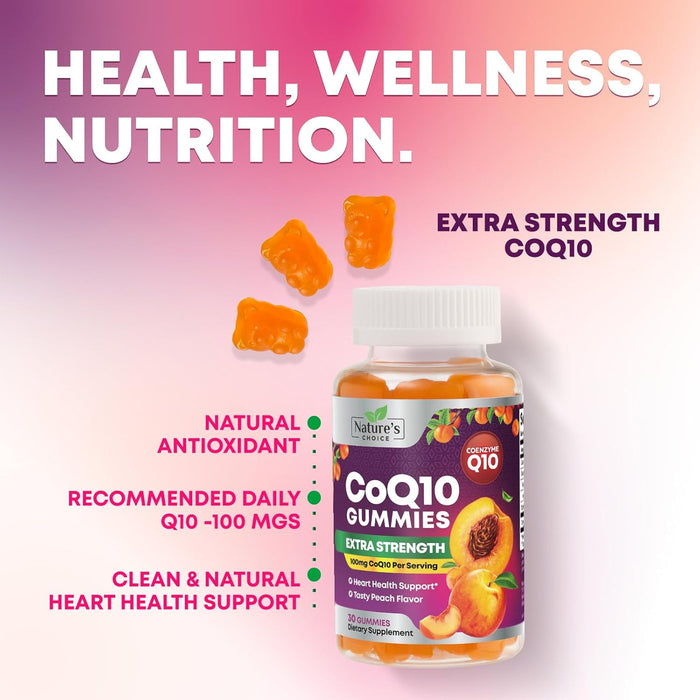 CoQ10 100mg Gummies - 3X Better Absorption, Antioxidant for Heart Health Support & Energy Production, Ultra Coenzyme Q10 Vitamins, Co q 10 Supplement, Dietary Supplement, Non-GMO - 30 CoQ10 Gummies