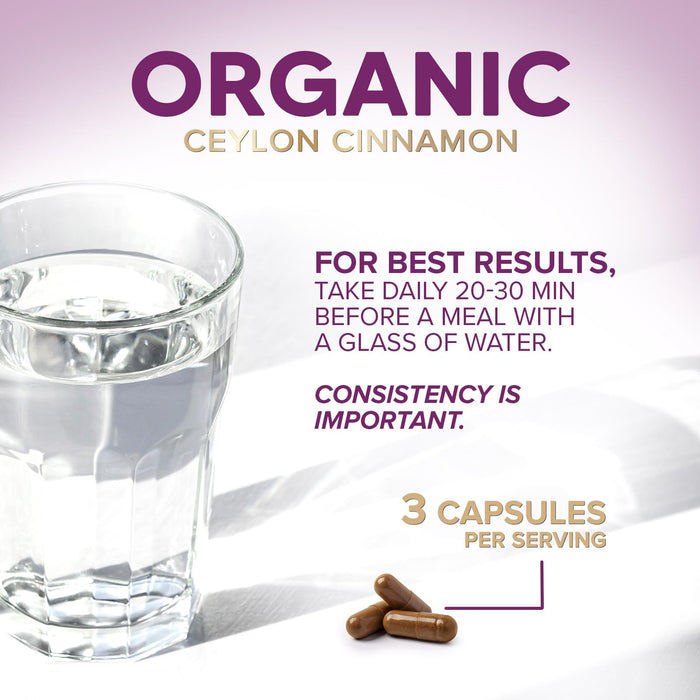 Ceylon Cinnamon Capsules 1800mg - Certified Organic Cinnamon, Bottled in USA, & Pure Extra Strength Ceylon Cinnamon Supplement, Antioxidant Pills, Non-GMO & Gluten Free, Sugar Free - 120 Capsules