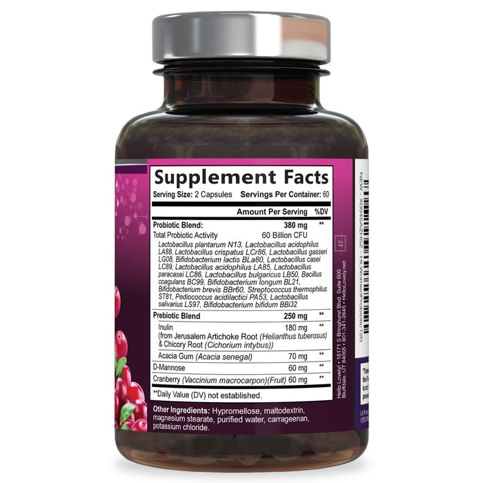 Probiotics for Women - 60 Billion CFU & 16 Strains for pH Balance, Vaginal & Digestive Support, Women's Probiotic with Cranberry for Gut Health, Urinary & Immune Support, Shelf Stable - 120 Capsules