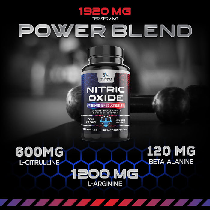 Nitric Oxide Booster Extra Strength 3000mg - L Arginine 3X Strength Nitric Oxide Supplements for Men and Women, Citrulline, Supports Muscle, Heart Health & Energy Supplement, Non-GMO - 120 Capsules