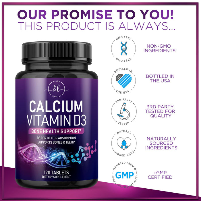 Calcium Supplements for Women 1200 mg Plus 1600 IU Vitamin D3, Bone Health, Teeth & Immune Support - Mineral Supplement with Vitamin D High Absorbable Premium 600 mg Calcium Carbonate - 120 Tablets