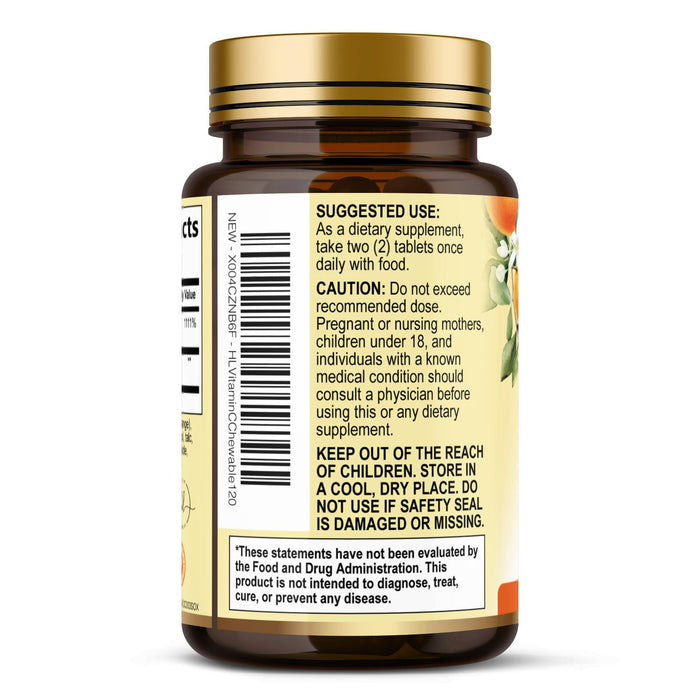 Vitamin C Supplement 1000mg - Extra Strength with Rose Hips Bioflavonoids - Sugar Free Vitamin C Chewable Pills, Nature's Vit C for Immune Support & Antioxidant Protection - 120 Chewable Tablets