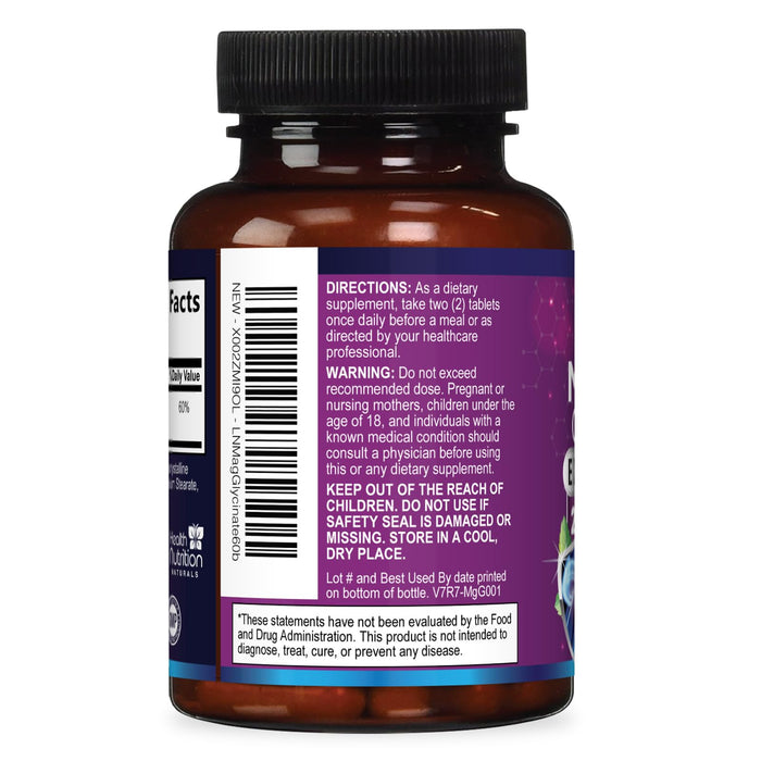 Magnesium Glycinate 250mg - 100% Chelated Magnesium for Max Absorption - Sleep Support, Muscle, Nerves, Bone & Heart Health Support, Best Mag Supplement, Vegan Non-GMO, 3rd Party Tested - 60 Tablets