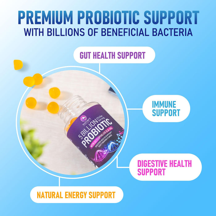 Probiotic Gummies for Women, Men & Teens - 5 Billion CFUs, 6 Pro Biotic Strains - Daily Probiotic Gummy Supplement for Natural Digestive Health, â€œGoodâ€ Gut & Immune Support, Orange Flavor - 120 Count