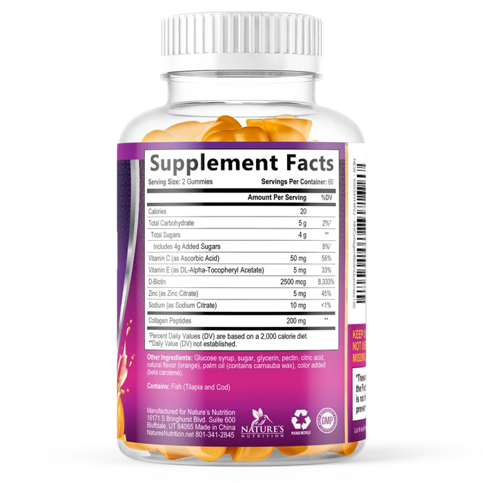 Collagen Gummies with 2500mcg Biotin, Vitamin C & Zinc - Hydrolyzed Collagen Peptide Type 1 & 3 Supplement - Advanced Hair, Skin & Nail Growth Support for Women & Men, Gluten Free, Non-GMO - 120 Count