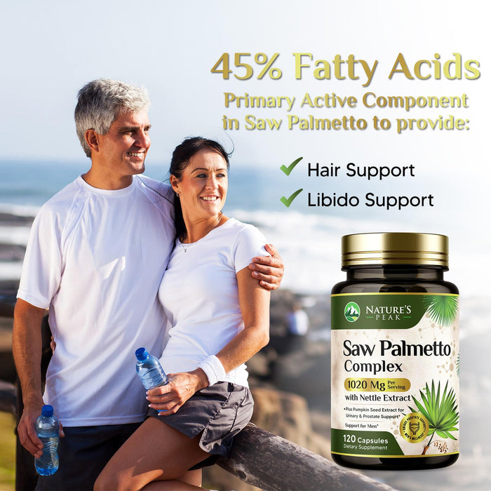 Saw Palmetto for Men Prostate Supplement - Potent 3X Formula with Stinging Nettle + Pumpkin Seed Extract for Men's Health, Herbal Prostate Supplement for Urinary Support, Bottled in USA, 120 Capsules