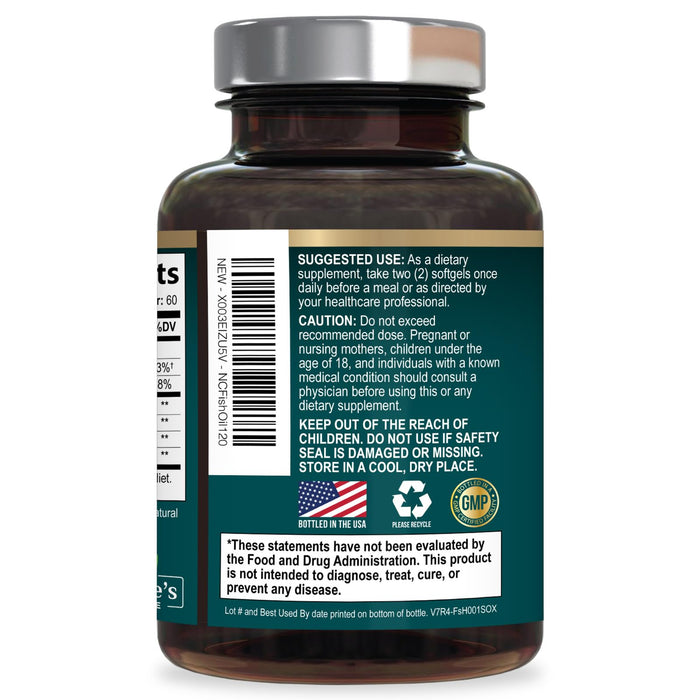 Omega 3 Fish Oil Supplement 2400 mg - Triple Strength EPA & DHA Fish Oil Omega 3, Essential Fatty Acids Supplement Softgels, Brain & Heart Health Support Supplements, Gluten Free Non-GMO, 120 Softgels