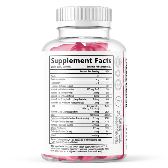 Hair Vitamins Gummies - Biotin 5000 mcg with Vitamin E, C & Zinc, Hair Growth Vitamins for Women & Men - Stronger, Beautiful Hair, Skin & Nails Supplement, Non-GMO & Gluten-Free - 120 Gummy Bears