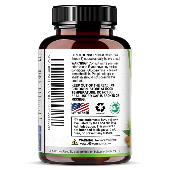 Glucosamine Chondroitin MSM 2100mg Complex - Joint Support Supplement for Joint Mobility & Comfort For Men and Women with Turmeric & Boswellia, Triple Strength Glucosamine Supplements - 60 Capsules