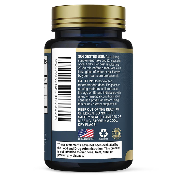 Colostrum 1000mg 20% IgG Immunoglobulins - Gut Health, Digestion & Immune Support, Bovine Colostrum Powder for Women, Muscle, Skin & Hair Growth Support, Bottled in the USA, Gluten Free - 120 Capsules