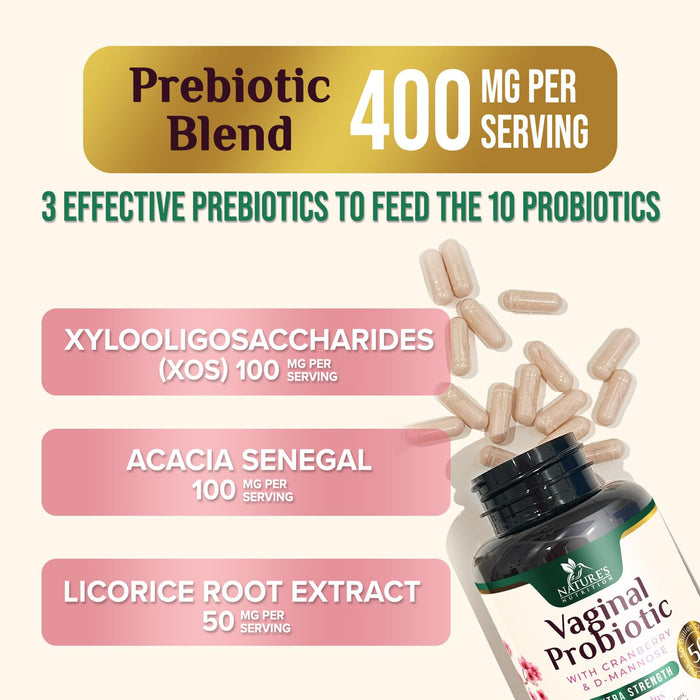 Vaginal Probiotics for Women - pH Balance, Digestive, UT & Feminine Health Support - 50 Billion CFU, 10 Probiotic Strains, Cranberry & Prebiotics - Vag Women Health Supplements - 120 Capsules