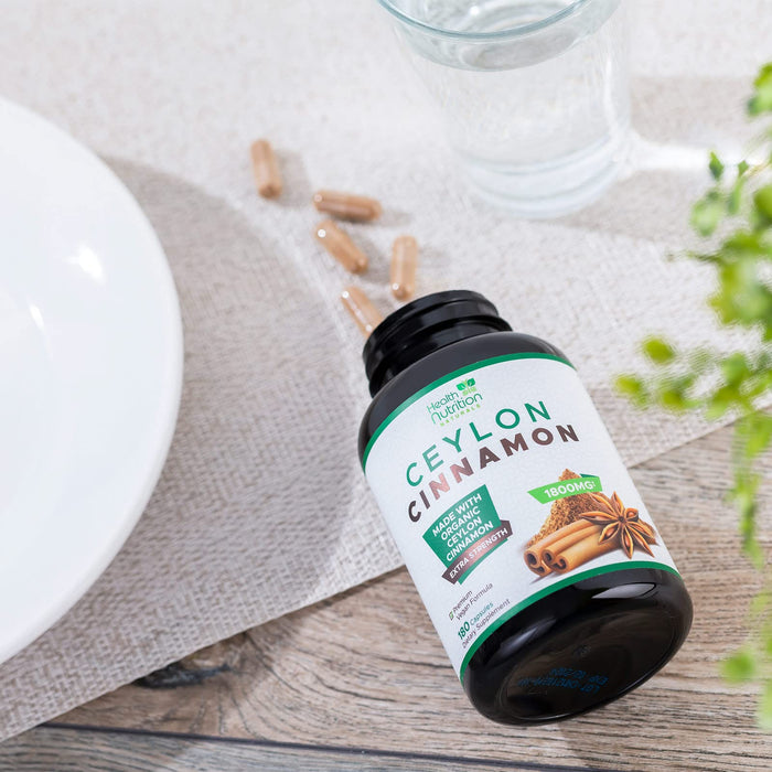 Ceylon Cinnamon Capsules 1800mg - Certified Organic Ceylon Cinnamon Powder Supplement, Bottled in USA, Extra Strength Energy & Heart Support Pills, Non-GMO & Gluten Free, Sugar Free - 180 Capsules