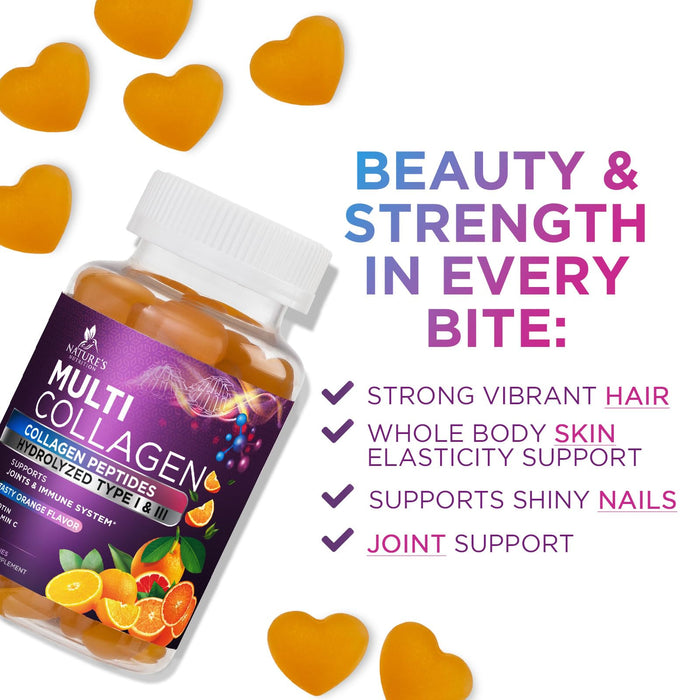 Collagen Gummies for Women with Vitamin C, Zinc & Biotin - Hydrolyzed Protein Type 1 & 3 Multi Collagen Peptides Supplement - Support for Hair, Skin, Nails & Joints, Gluten Free Complex - 120 Gummies