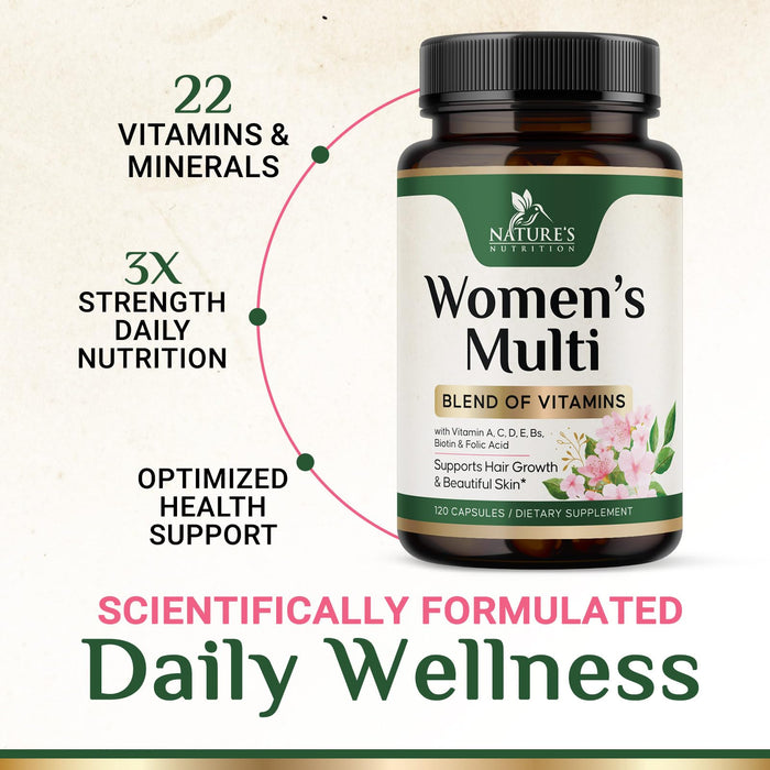 Multivitamin for Women with Vitamins A, C, D, E, B6, B12, Zinc, Calcium & Magnesium, Womens Daily Multi Vitamin Multimineral Supplement for Bone Health, Energy & Immune Support, Non-GMO - 120 Capsules