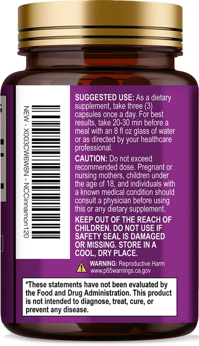 Ceylon Cinnamon Capsules 1800mg - Certified Organic Cinnamon, Bottled in USA, & Pure Extra Strength Ceylon Cinnamon Supplement, Antioxidant Pills, Non-GMO & Gluten Free, Sugar Free - 120 Capsules