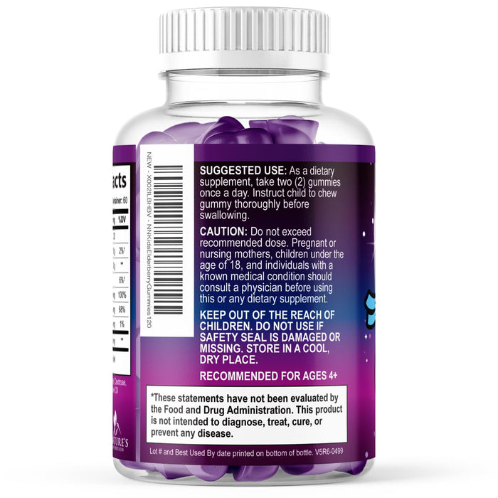Children's Daily Immune Support Gummies with Real Elderberry + Vitamin C & Zinc to Support Kids Healthy Immune System, Natures Sambucus Elderberry Gummy, Chewable Supplement, Gluten-Free, 120 Gummies