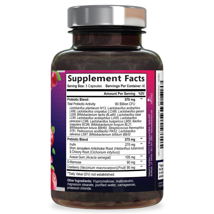 Probiotics for Women - 90 Billion CFU 16 Probiotic Strains with Cranberry, Vaginal Probiotics with Prebiotics PH, Digestive, UT, Immune, & Feminine Health Support, Pro Biotics for Women, 120 Capsules