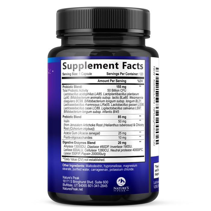 Probiotics 60 Billion CFU - 10 Strains + Digestive Enzymes & Prebiotics - Best Probiotic for Women & Men, Supports Immune, Gut Health, Occasional Constipation, Diarrhea, Gas & Bloating - 120 Capsules