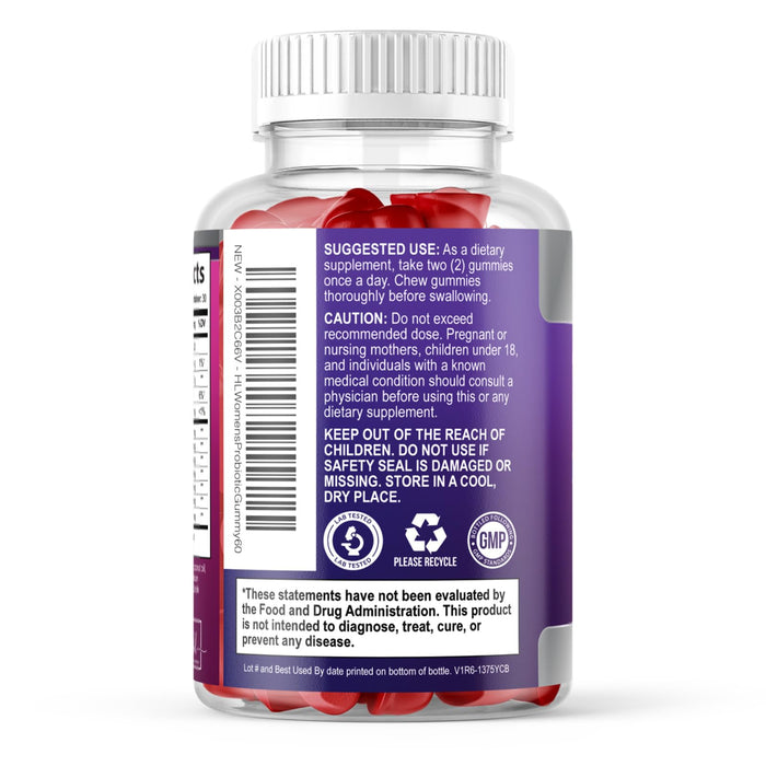 Probiotics for Women Gummies with Cranberry - 6 Premium Strains for PH Balance, Digestive Health, Vaginal & Immune Support, 3 Billion CFU, Women's Probiotic Gummy for Feminine Health - 60 Gummies