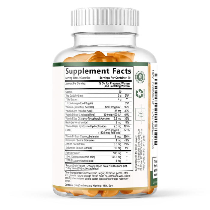 Prenatal Vitamins for Women with DHA & Folic Acid - Best Prenatal Multivitamin Gummies for Women, Brain Development Support, Folate, Vitamin C, D3 & B12, Pre Natal Pregnancy Supplement - 60 Gummies