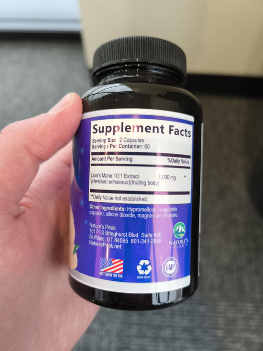 Lions Mane Mushroom Capsules 10,000mg - Lion’s Mane Supplement Capsules for Memory and Focus Support, Brain, Immune Health Support, Vegan, Bottled in USA, Lions Mane Mushroom Powder Extract, 120 Count
