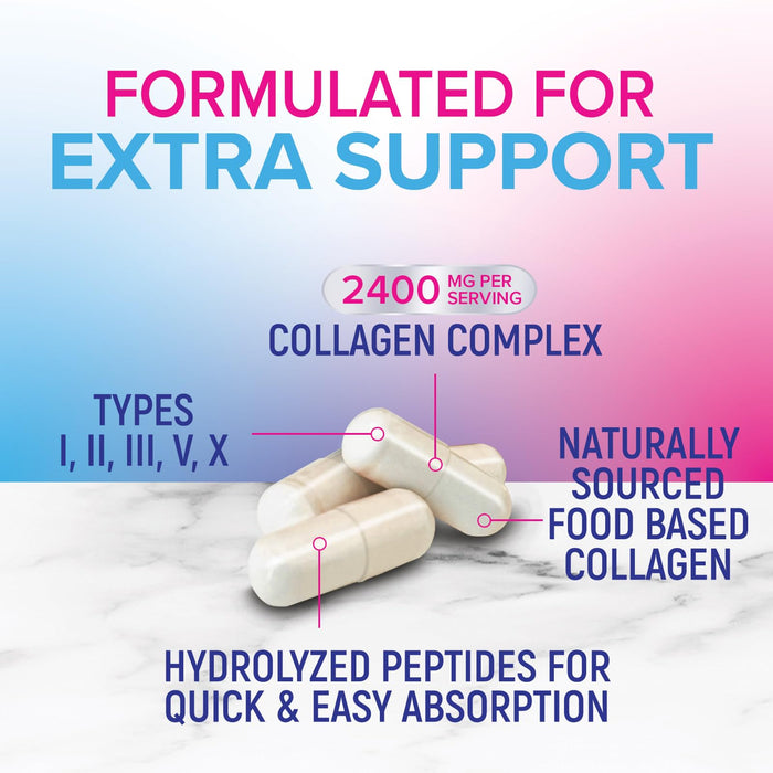Multi Collagen Peptides Supplement - Hydrolyzed Types I, II, III, V & X Multi Collagen Pills, Hydrolyzed Collagen Peptides Supplements, Hair, Skin, Nail, and Joint Support Supplement, 120 Capsules