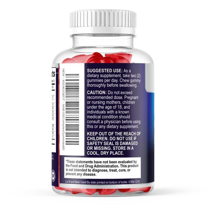 B Complex Supplement Gummies with Vitamin C & Folic Acid, Extra Strength Super Vitamin B Gummy with Niacin, B6, Folic Acid, B12, Biotin, Nature's Energy Immune Support Supplements - 60 Gummies