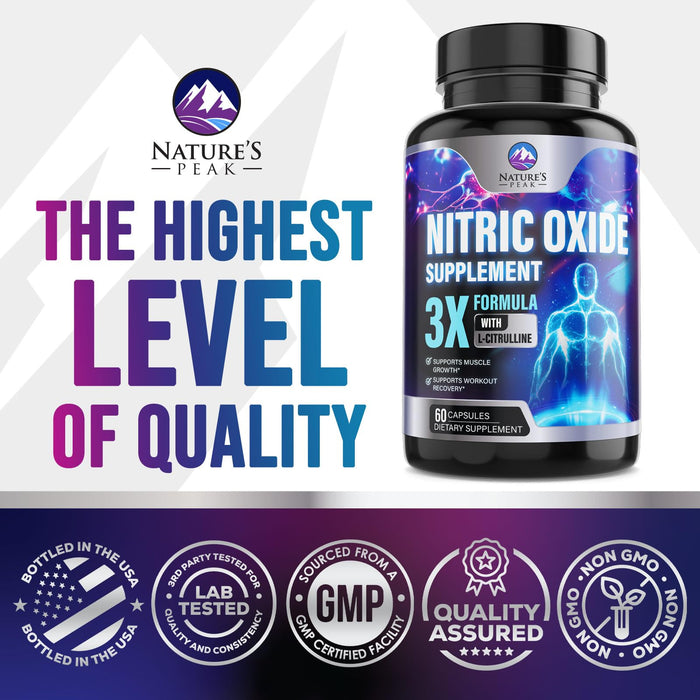 Nitric Oxide Supplement 3000mg L Arginine 3X Strength - Citrulline Malate & AKG - Extra Strength Muscle Supporting Nitric Booster for Muscle Growth & Workout Recovery to Train Harder - 60 Capsules