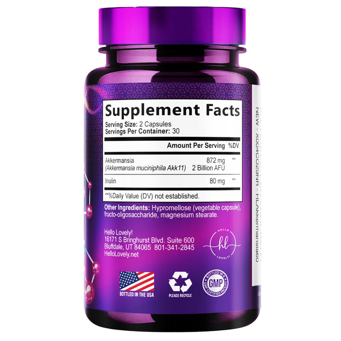 Akkermansia Muciniphila Probiotic Supplement - 2 Billion AFU Live Strain Probiotics for Men & Women - Supports Intestinal Digestive & Gut Health - Delayed Release Natural GLP-1 Support - 60 Capsules