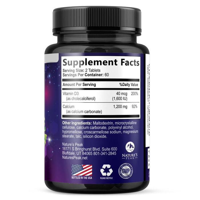 Calcium 1200 mg with Vitamin D3 (1600 IU), Calcium Supplement Vitamins, Bone, Teeth & Immune Health Support, Calcium Supplements with D for Women & Men, Nature's Absorbable Carbonate - 120 Tablets
