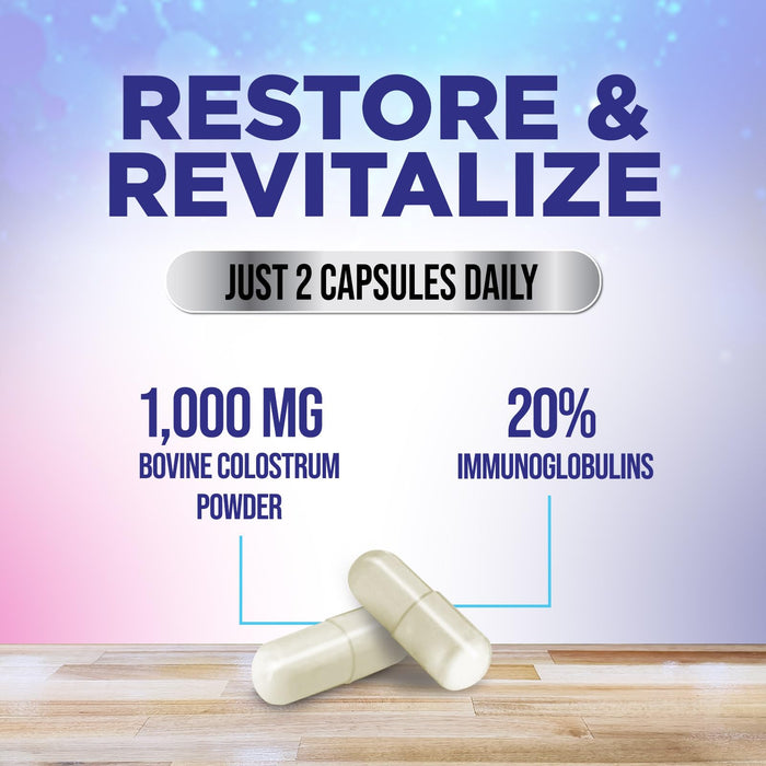 Colostrum For Women Supplement 1000mg 20% Immunoglobulins for Muscle, Skin & Hair Support - Gut Health Digestive & Immune Support - Bovine Colostrum Powder - Gluten Free & Unflavored - 120 Capsules