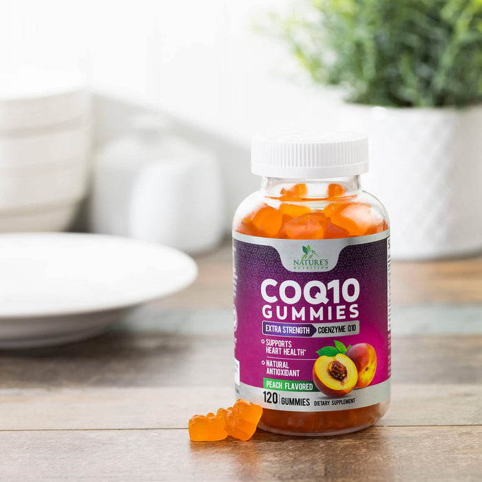 Nature's Nutrition CoQ10 Gummies 100mg â€“ High Absorption Coenzyme Q10 Supplement for Heart Health, Energy & Antioxidant Support â€“ Peach Flavor Gummy, Vegan, Non-GMO, Gluten Free â€“ 120 Count