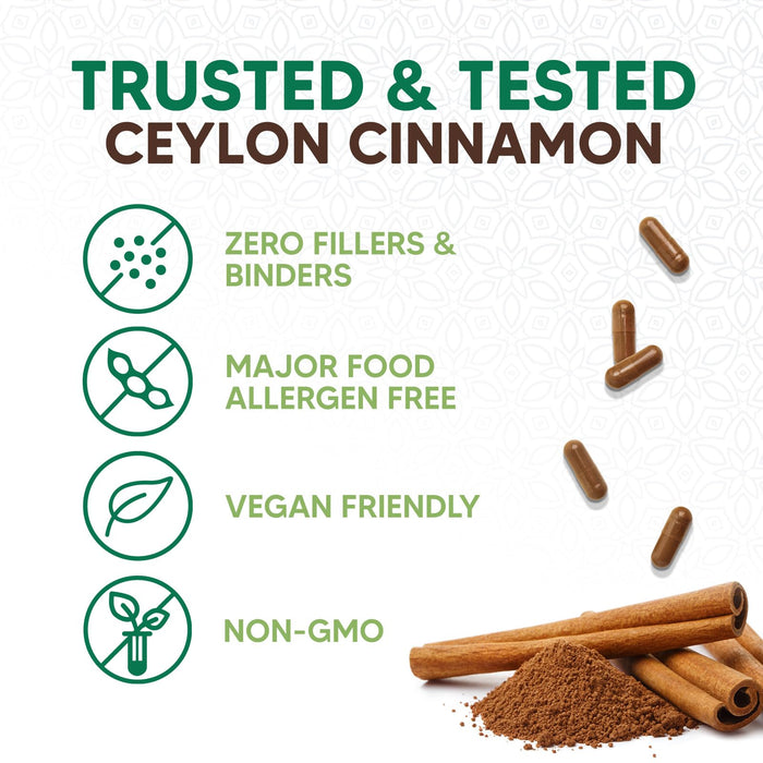 Ceylon Cinnamon Capsules 1800mg - Certified Organic Ceylon Cinnamon Powder Supplement, Bottled in USA, Extra Strength Energy & Heart Support Pills, Non-GMO & Gluten Free, Sugar Free - 180 Capsules