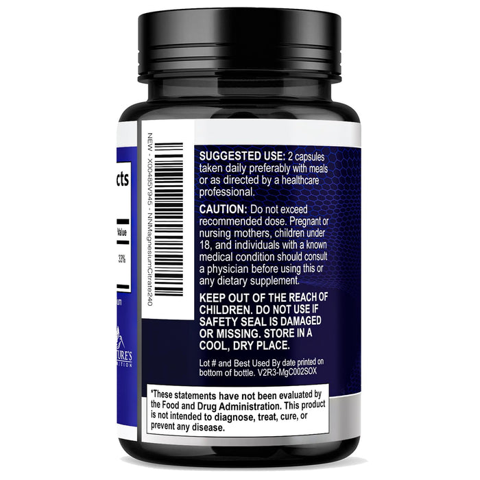 Magnesium Citrate Supplement 1000 mg for Best Absorption, Supports Bone, Heart Health, Nerves, Muscles, Metabolism & Calm, Nature's Pure Magnesio Vitamin Pills, Bottled in USA - 240 Capsules