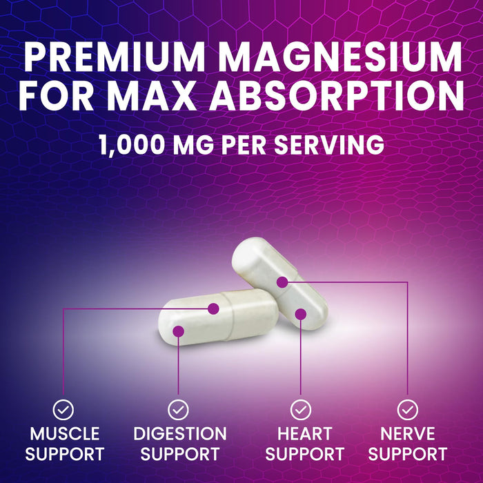 Magnesium Citrate Supplement 1000 mg for Best Absorption, Supports Bone, Heart Health, Nerves, Muscles, Metabolism & Calm, Nature's Pure Magnesio Vitamin Pills, Bottled in USA - 180 Capsules